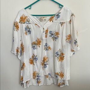 ANA White Blouse with Blue and Orange Floral Print